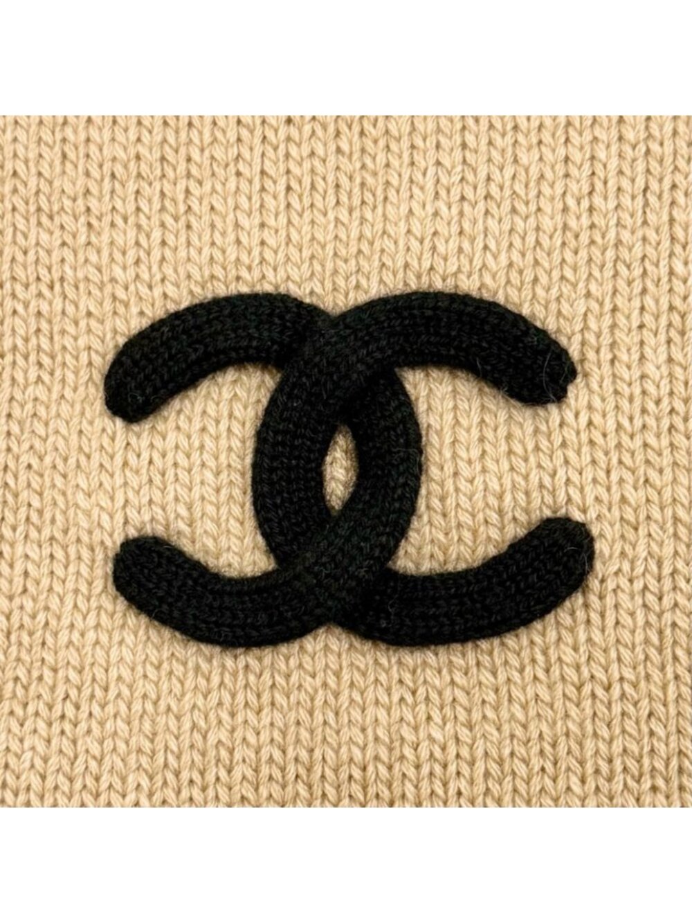 Chanel Cashmere CC Logo Long Scarf Shawl Beige Black - Picture 6 of 8